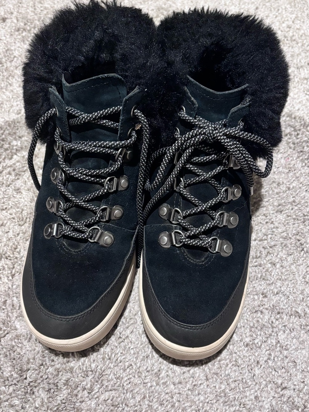 UGG , KOOLABURRA Black Faux-Fur Trim Lace-Up Winter Boots